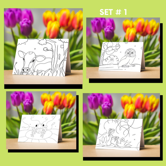 Set of 4 Coloring Cards - Set # 1